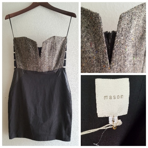 Mason Dresses & Skirts - Michelle Mason Wool and leather strapless dress 4